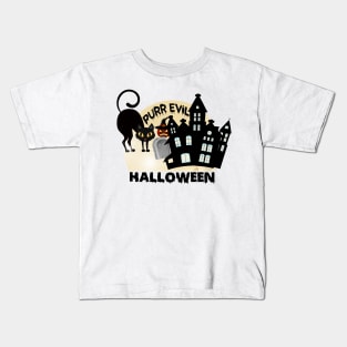 Purr Evil Halloween tee design birthday gift graphic Kids T-Shirt